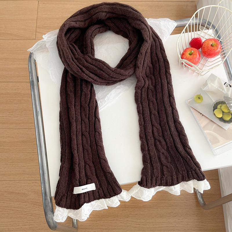 Winter style with thermal lace scarf knitted twist lace Korean student atmosphere scarf scarf