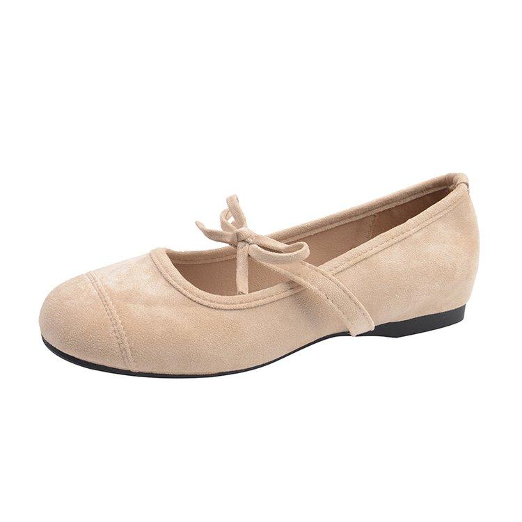 Mode Retro Wildleder Innen Erhöhte Einzelne Schuhe Damen Herbst Neu Runde Zehen Flacher Ausschnitt Schleife Mary Jane Schuhe