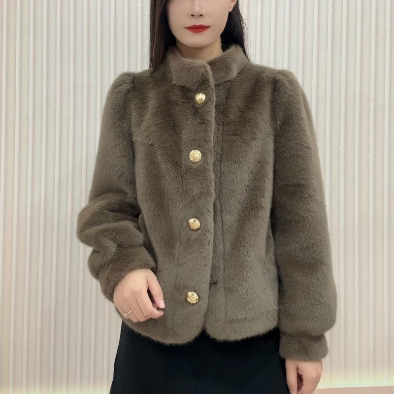 Cappotto Corto di Visone Caldo Spesso Manica Lunga Collo Alto Versatile Capispalla Autunno Inverno