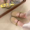Leather bag head half slippers women's summer wear 2025 new soft sole one pedal lazy single shoes Mary Jane shoes