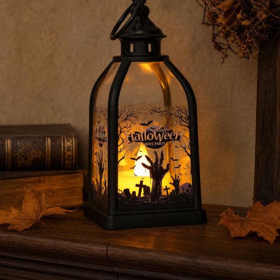 jijijing Halloween Candle Lantern, Decorative Spooky Witch Skeleton Pumpkin Tabletop Light for Haunted House, Front Porch, Gothic Home Party Decor