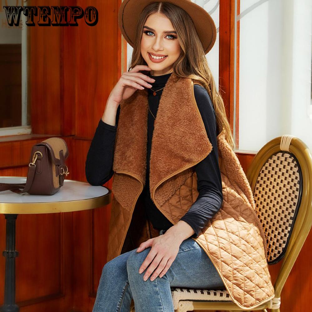 Autumn and Winter Women's Plush Splicing Cardigan Sleeveless Jacket Medium-length Vest