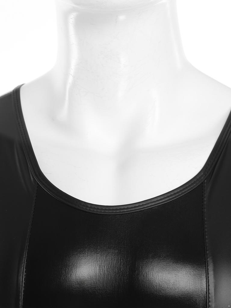 Mens Glossy Patchwork Sleeveless Bulge Pouch Back Zipper One Piece Bodysuit