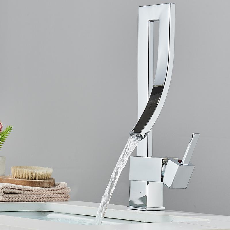 Chrome Brass Basin Faucet Fashion Style Single Handle Waterfall Basin Mixer Tap Hot Cold Bathroom Faucets Sink Waterfall Faucet