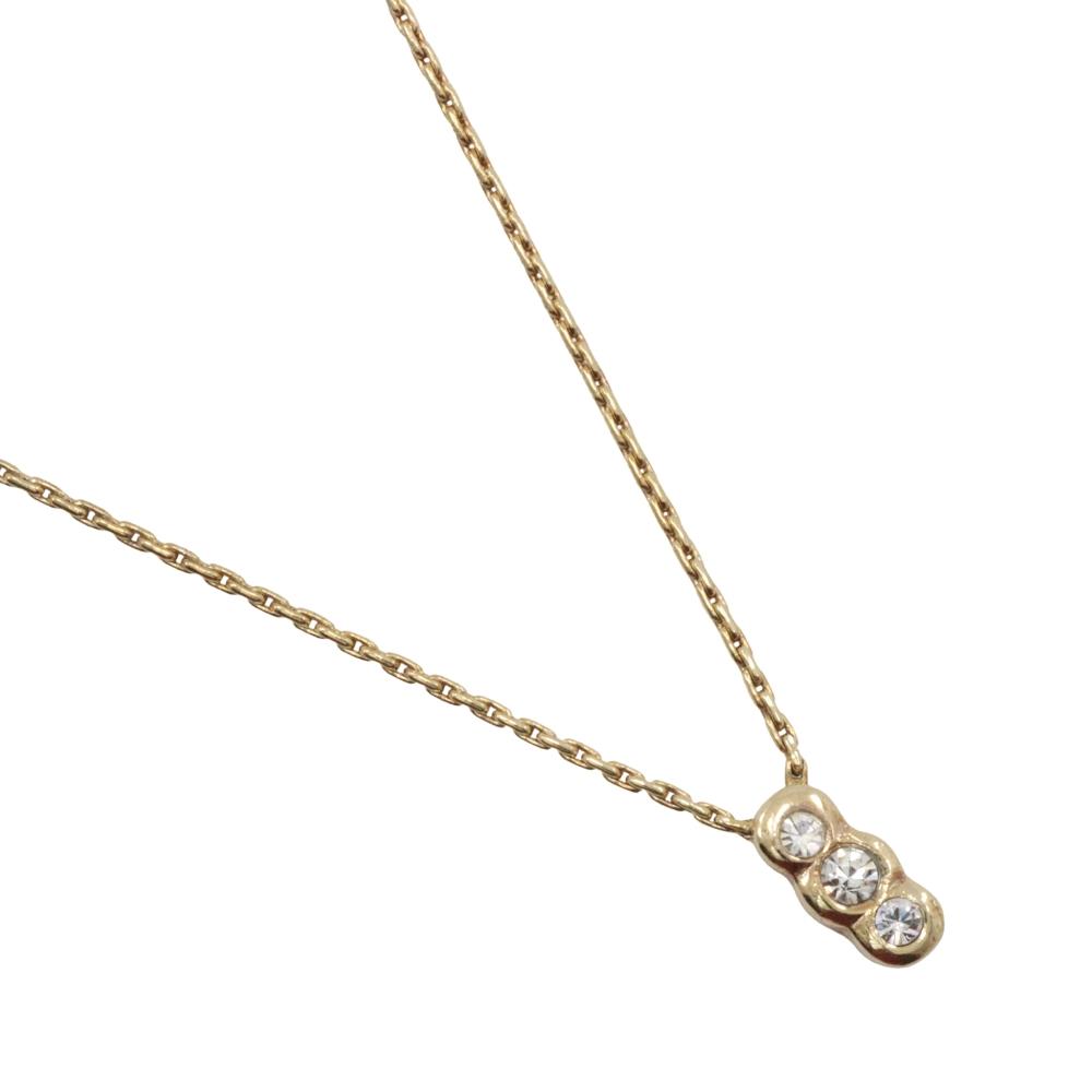 Dior 3P Necklace vintage Plated Gold/Rhinestone 4.5g Women Used