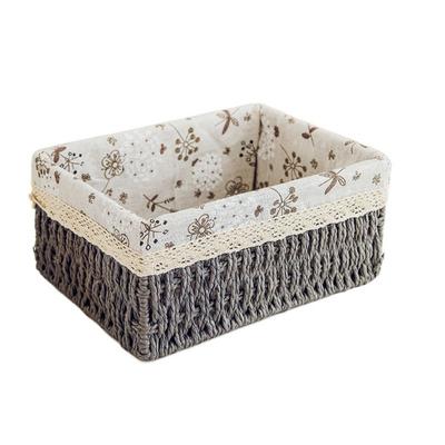 Rectangular Handmade Rattan Storage Baskets Save Space Rustic Style Cosmetics Storage Box Large Capacity Reusable