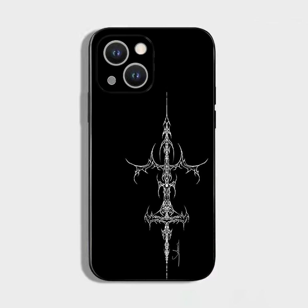 Cyber Sigil Cross line Phone Case For iPhone 16,15,14,13,12,11 Plus,Pro Max,XS,X,XR,SE,Mini,8,7,Soft Silicone Black Cover
