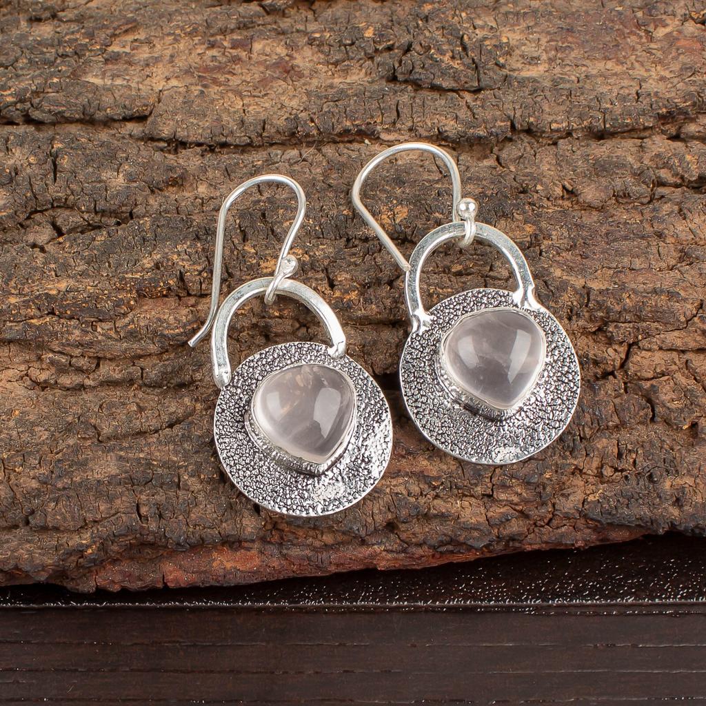 Natural Rose Quartz Gemstone 925 Sterling Silver Handmade Dangle Earrings 1.30" EE-63-22