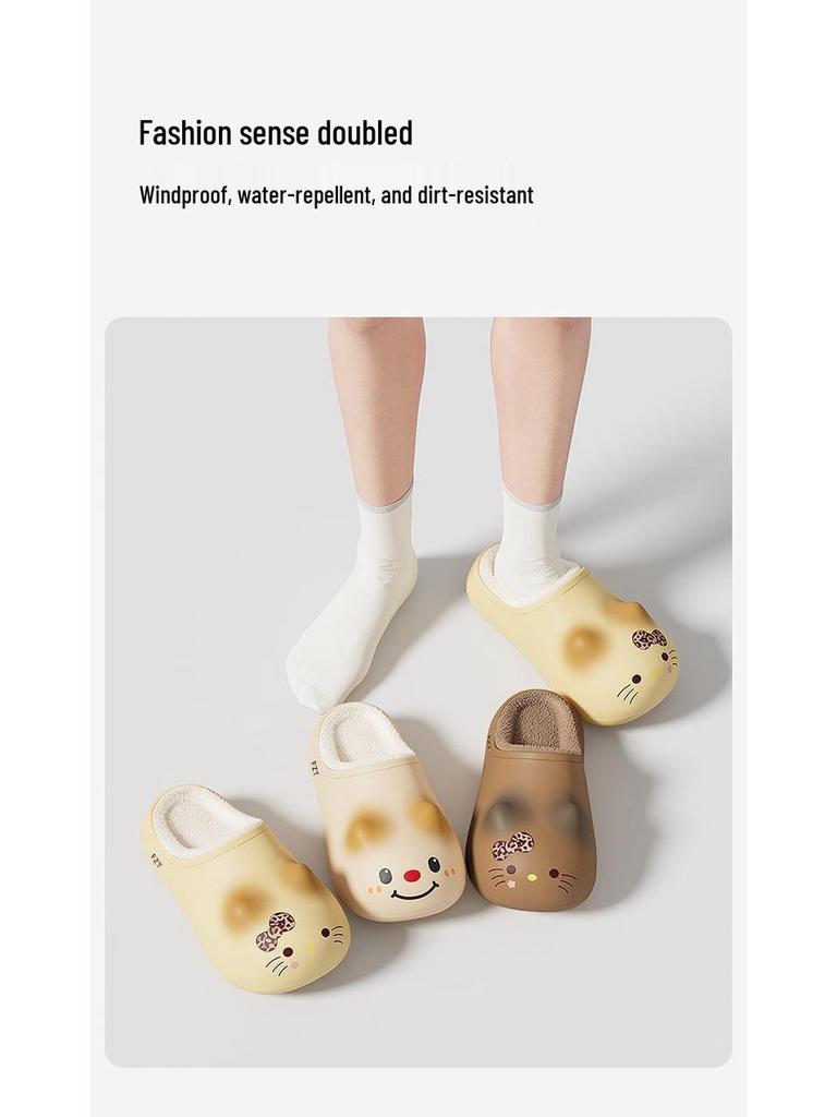 Waterproof Anti-slip Kitten Backless Cotton Slippers with Thick Plush Sole and Cartoon Design for Girls and Kids - New 2025 Style