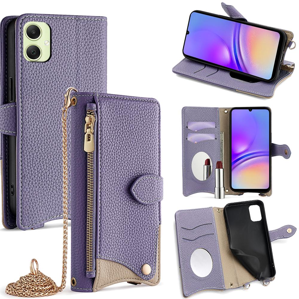For Samsung Galaxy A05 4G Leather Case Wallet Stand Cover Irregular Tail Style with Chain Strap