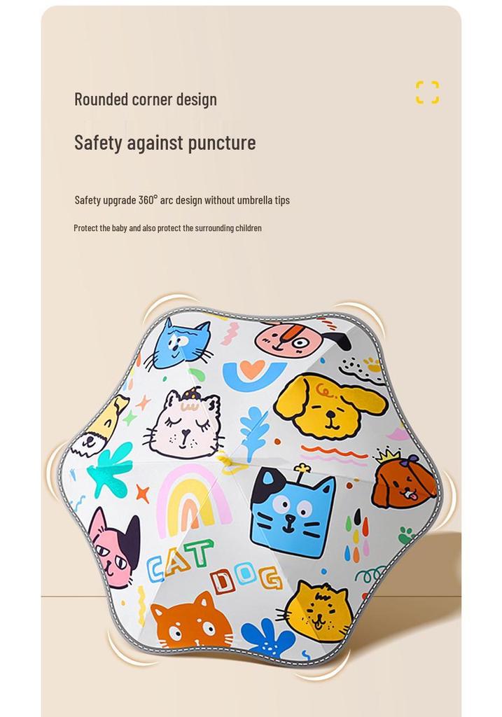 Long Handle Kids' Umbrella with Safe Corners for Ages 3-12, Suitable for School, Kindergarten, Sunny & Rainy Days