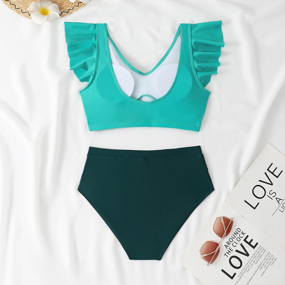 Women's Swimsuit Solid Color Ruffles Sexy High Waist Swimsuit Bikini Separate Suit Beach Wear