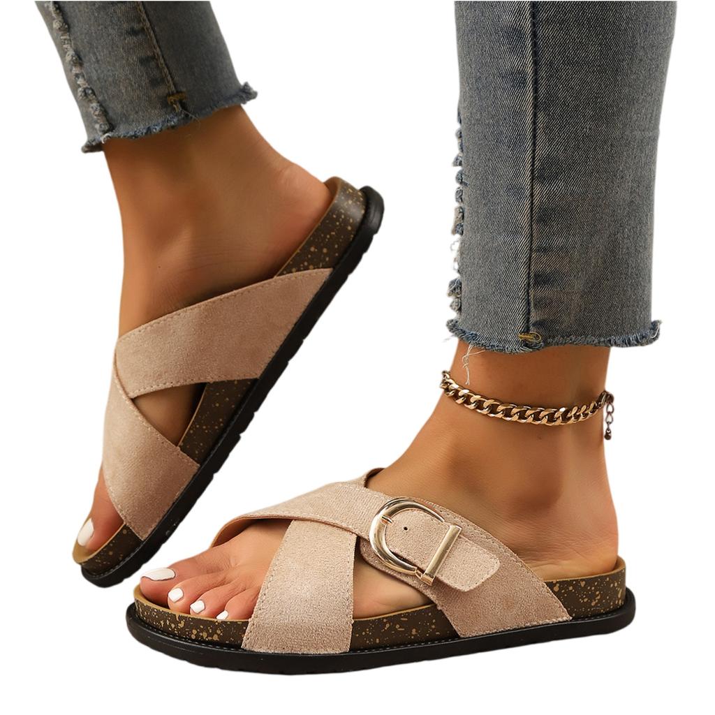 Women's Summer Retro Buckle Strap Beach Casual Platform Slide Sandals with Thick Sole Comfortable Footbed