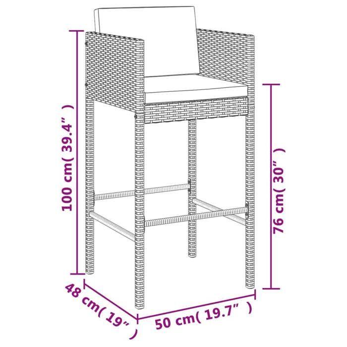 VidaXL Ensemble de bar de jardin 5 pcs avec coussins gris poly rotin, ensemble de table de bar, table et chaise de bar, 3200668