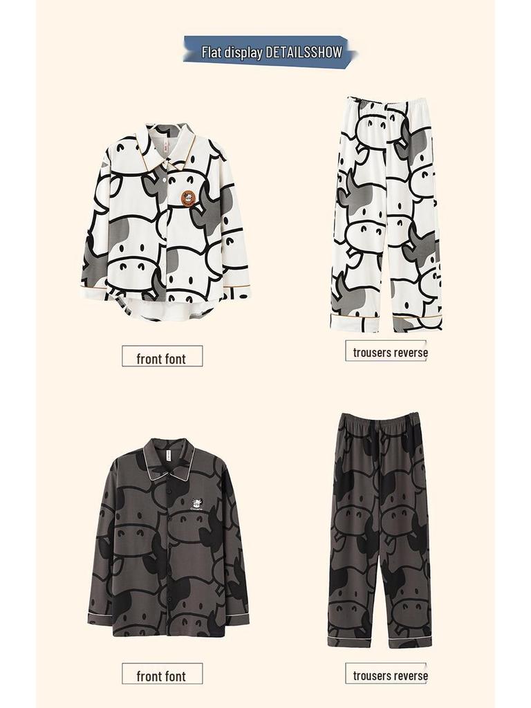Korean Style Couple Pajamas 2021: 100% Cotton Long Sleeve Homewear for Women & Men - Spring, Autumn, Winter