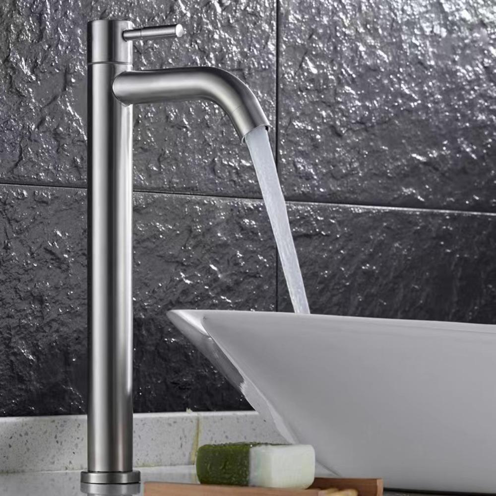 Silver/Black Single Cold Faucet Stainless Steel Sink Water Tap  Bathroom Counter
