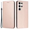 For Samsung Galaxy S25 Ultra Case Carbon Fiber Texture Wallet Stand Cover