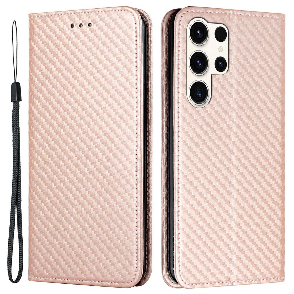 For Samsung Galaxy S25 Ultra Case Carbon Fiber Texture Wallet Stand Cover