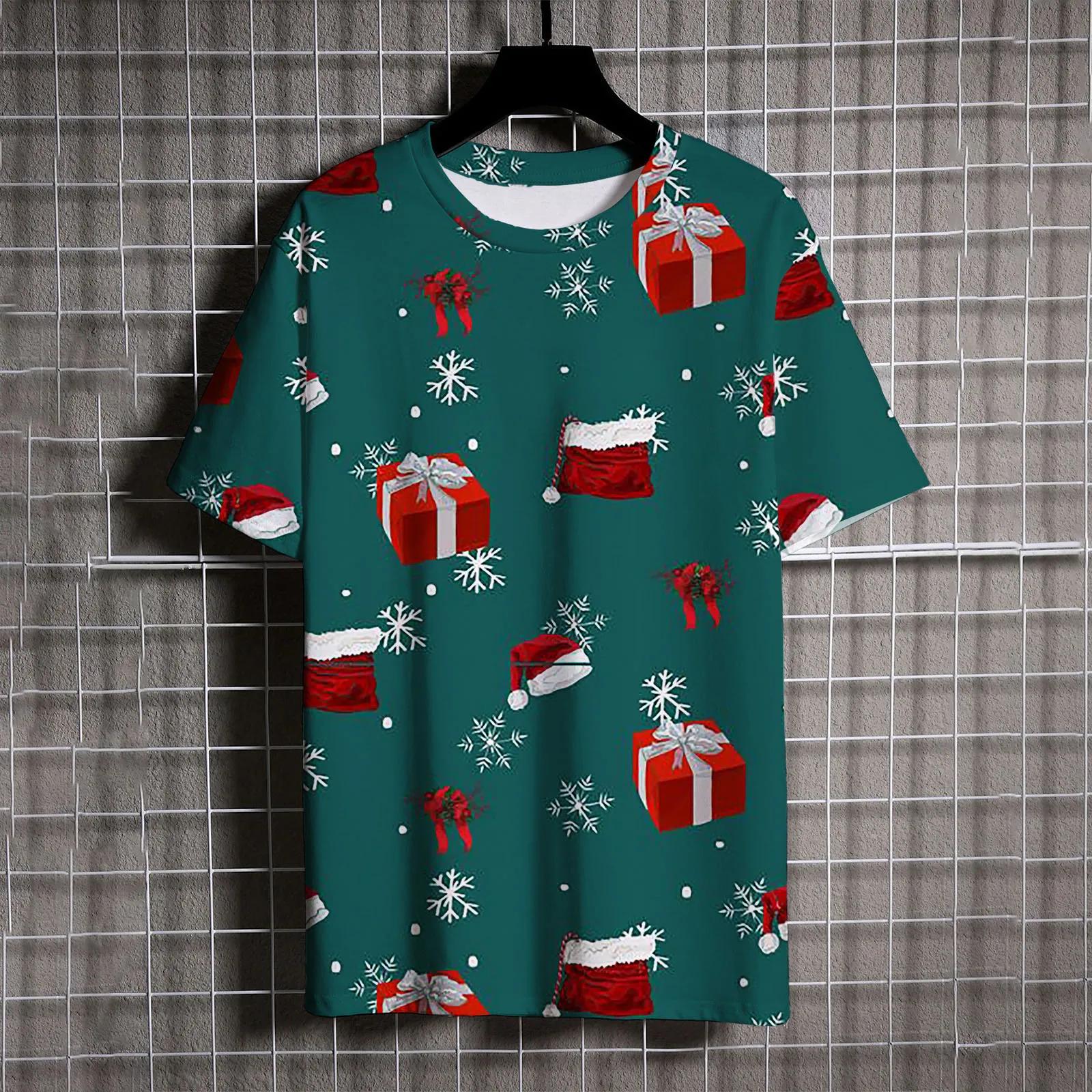 

Футболка с принтом Санта-Клауса для мужчин, мультяшный рисунок снеговика, короткий рукав, свободный топ, повседневная футболка с круглым вырезом для мальчиков и девочек, рождественская одежда L