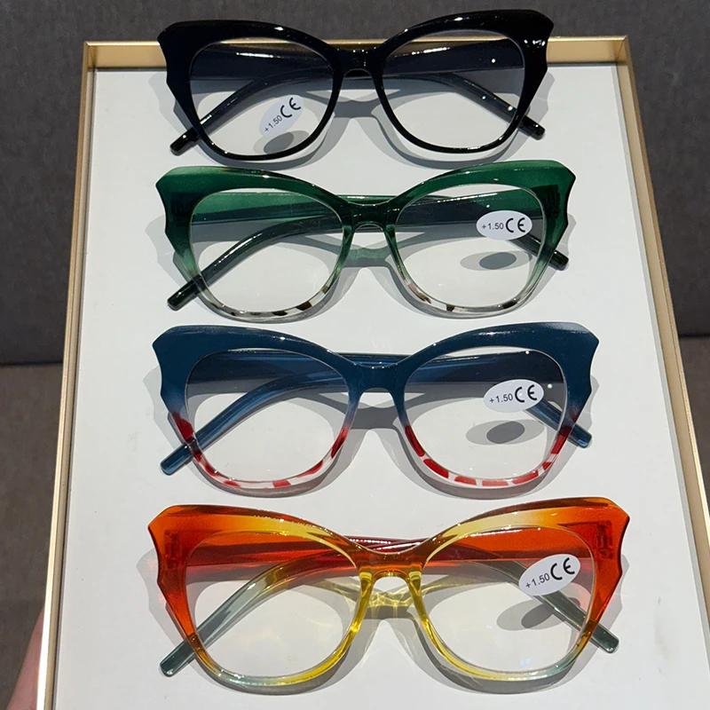 Fashionable Contrasting Cat Eye Presbyopia Glasses New Large Frame Polygonal Anti Blue Light Glasses Stylish Women Eyewear