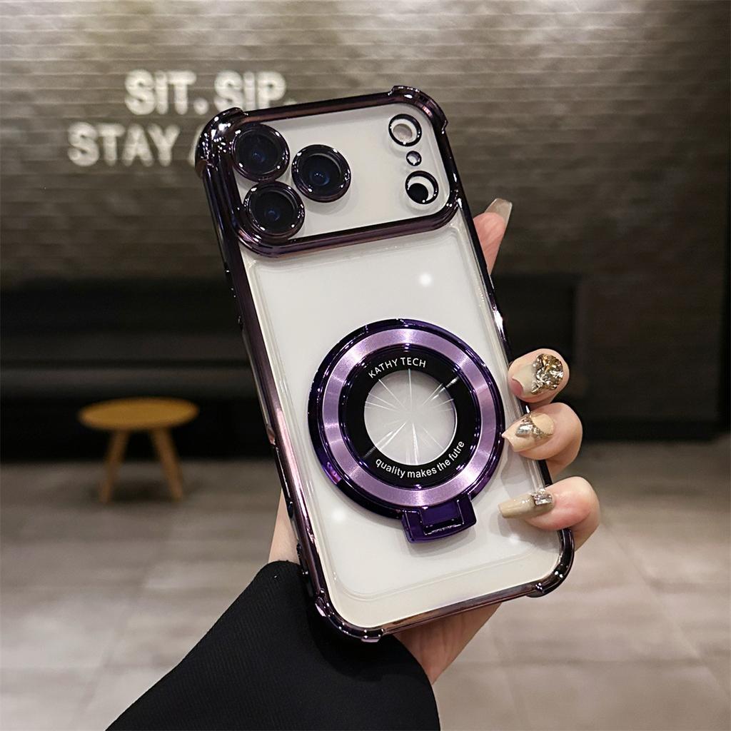 For Apple 17promax Acrylic Phone Case for IPhone 16E Magnifier Bracket Electroplated Four Corner Anti Drop