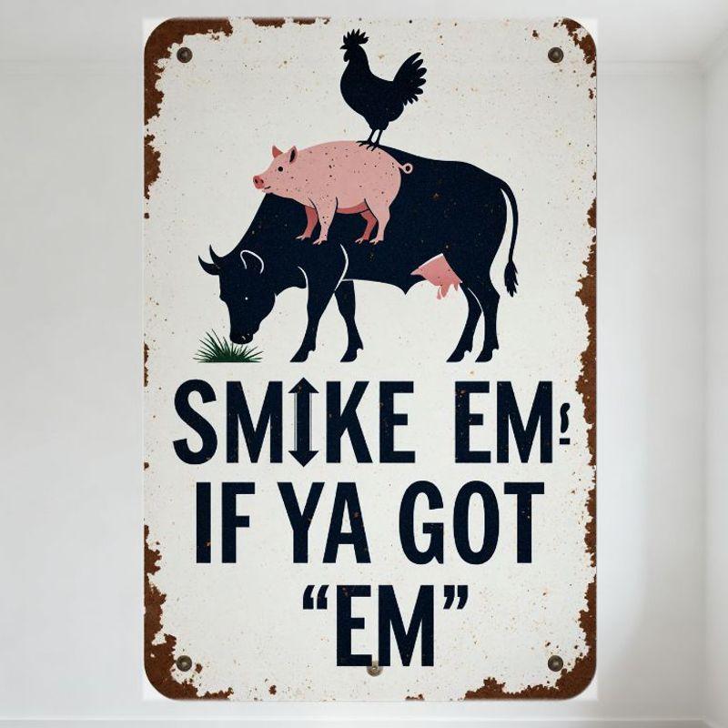 

Vintage Rustic Farm Metal Tin Sign - Rooster Cow Piglet Design, SMIKE EM: IF YA GOT “EM” Humorous Retro Plaque for Home Decor, 20x30cm（7.8x11.8inch）