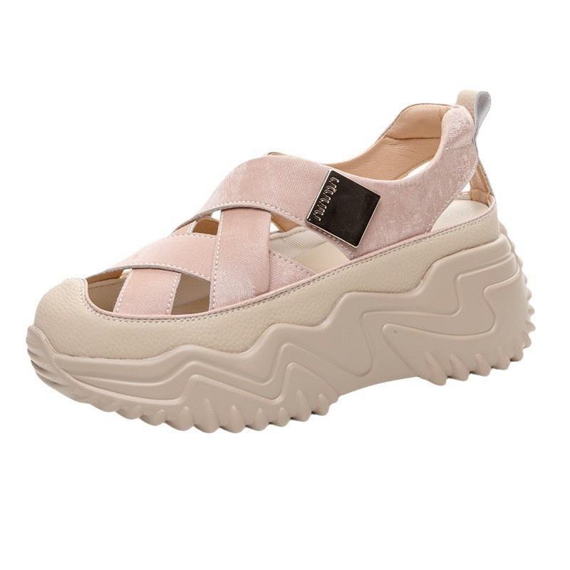 

Baotou sandals women s new summer thick-soled breathable retro versatile casual single shoes in 2024 are popular 35 розовый