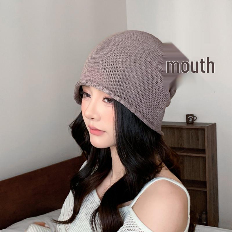 

Корейская однотонная льняная летняя шапочка-бини: Женский дышащий, дизайн с вырезами, универсальный свободный крой One size кофейный