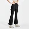 Women's Flared Yoga Pants High Waist Fake Two Piece Drawstring Pleated Wrap Skirt Trouser Tummy Control Running Workout Pants
