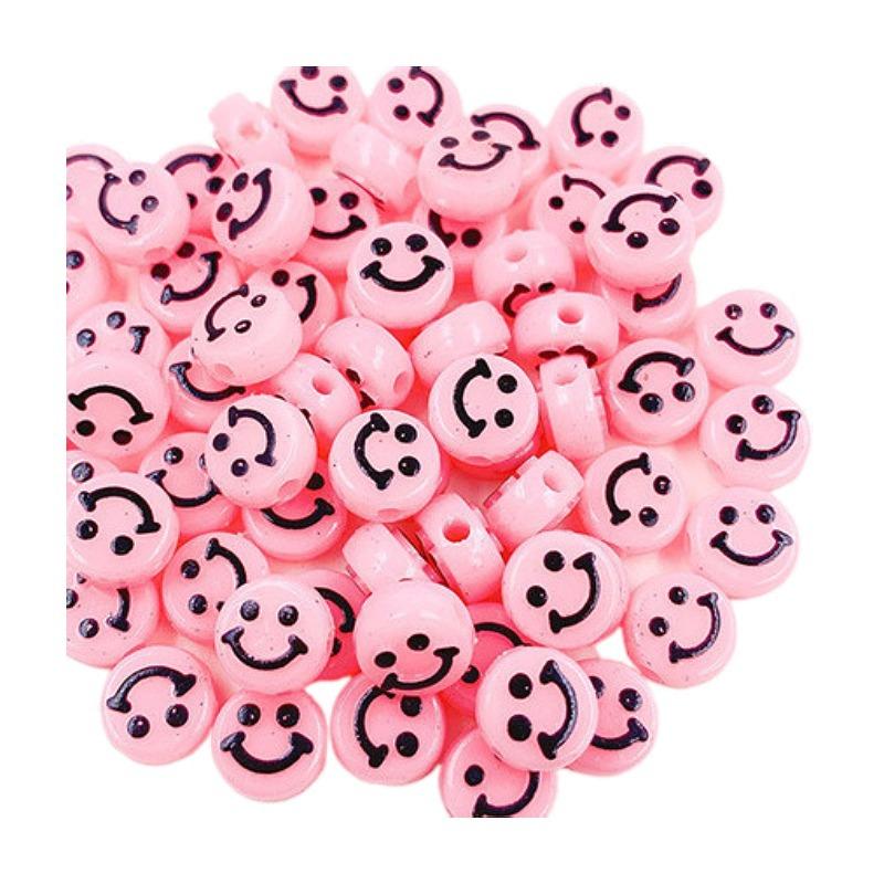 10Mm Round Acrylic Colored Smiley Face Beads Smiley Face Beads Diy Bracelet Beaded Flat Round Beads