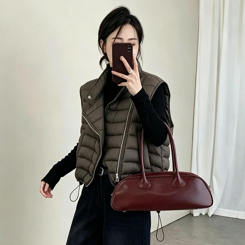 American retro large version white duck down down vest women, winter fashion design sense oblique zipper ribs vest