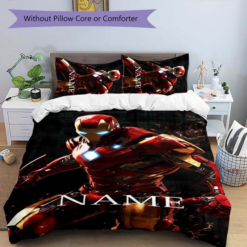 3pcs Iron Man2 Cover Set - Personalized Name, HD Printed Bedding with 1 Cover and 2 Pillowcases - Perfect for Home Decor, Easy Care