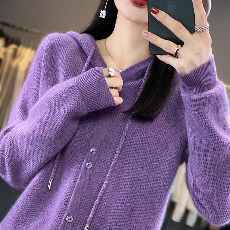 Autumn and Winter New Hooded Cardigan Hoodie Women's Long-sleeved Knitted Sweater Versatile Coat Top Wear Pullover Sweater Women