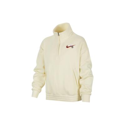 Nike Mikina s kapucí Potisk loga Stojáček Poloviční zip Ležérní Volná Fleecová Dětské mikiny s kapucí Kokosové mléko FV8448-113
