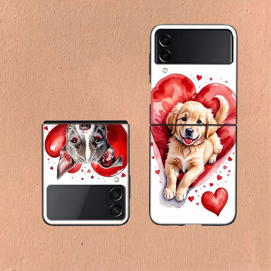 Lovely Puppy Heart Dogs Coque For Samsung Z Flip7 6 Galaxy Case Shockproof Z Flip5 Z Flip3 4 5G Hard Cover Phone TPU PC Hard Fu