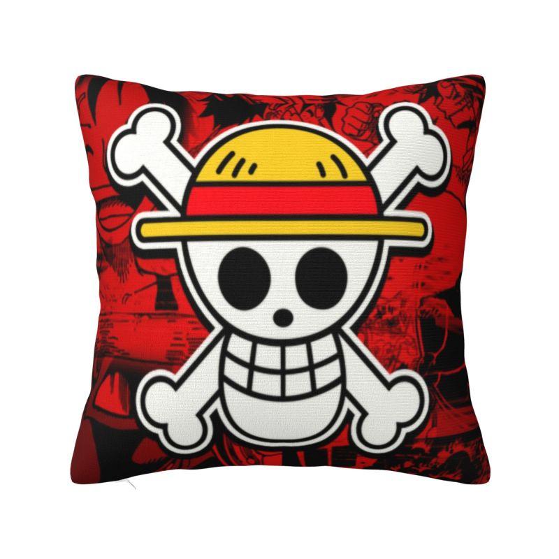 Custom Modern One Pieces Luffy Anime Cushion Cover for Sofa Soft Pirate Skull Manga Pillow Case