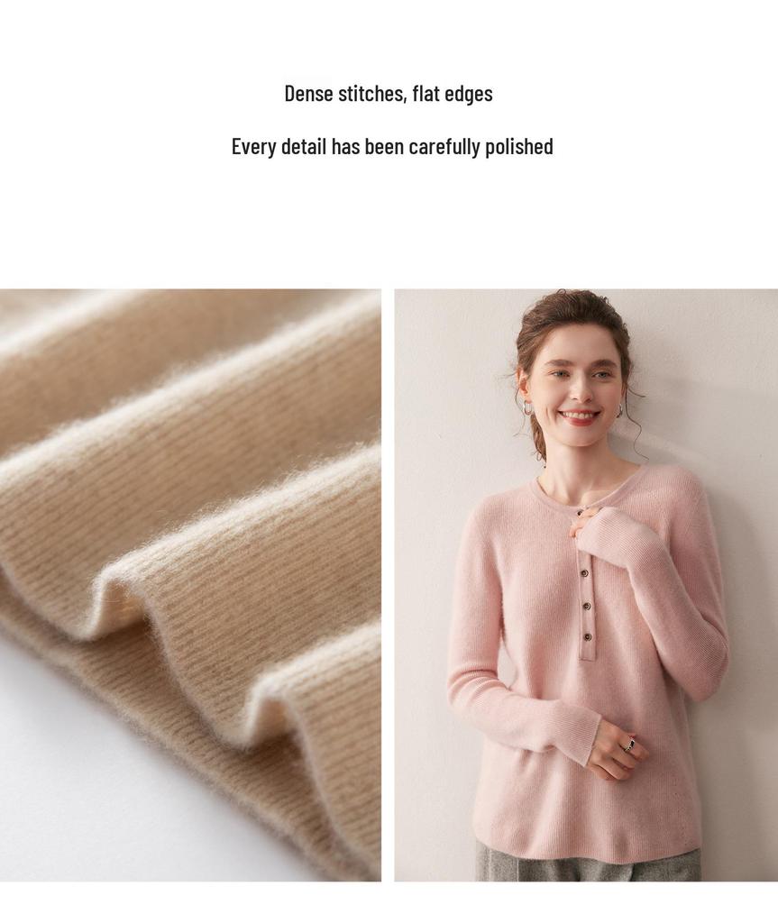 New Cashmere Wool Round Neck Single-Breasted Sweater - Versatile Loose Fit for Autumn/Winter