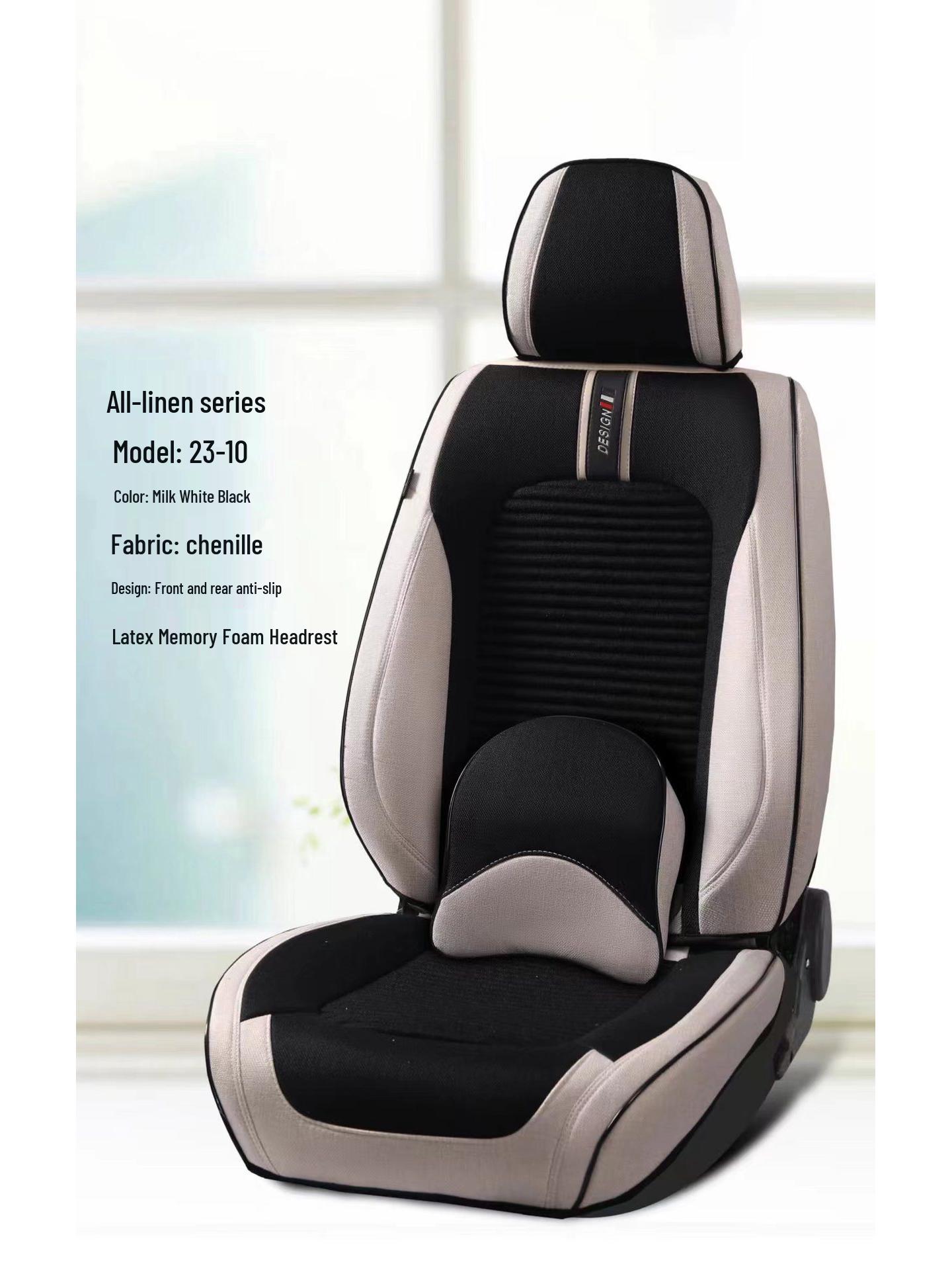 Linen Four Seasons Universal Car Seat Cushion – Full Coverage, Health Style, 5-Seater Pad Universal Five Seats