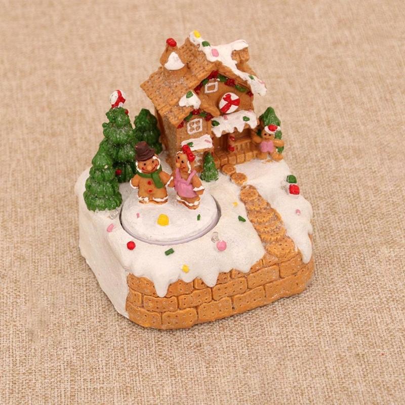 LED Illuminated Christmas Rotating Music Box Snow House Scene Ornament Battery Operated Desktop Decoration for Home