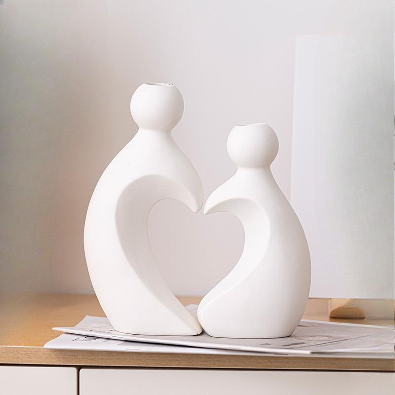 

European Ceramic Love shaped Vase, Creative Home Living Room Desktop Bedroom Decoration, Minimalist Flower Ware Vase Combination