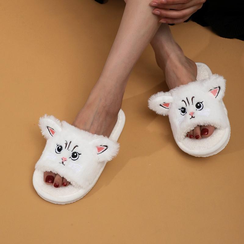 Pantofole Peluche Piccola Gatta Cartone Animato da Donna per Uso Interno ed Esterno in Autunno e Inverno, Comode Pantofole in Cotone per Uso Domestico