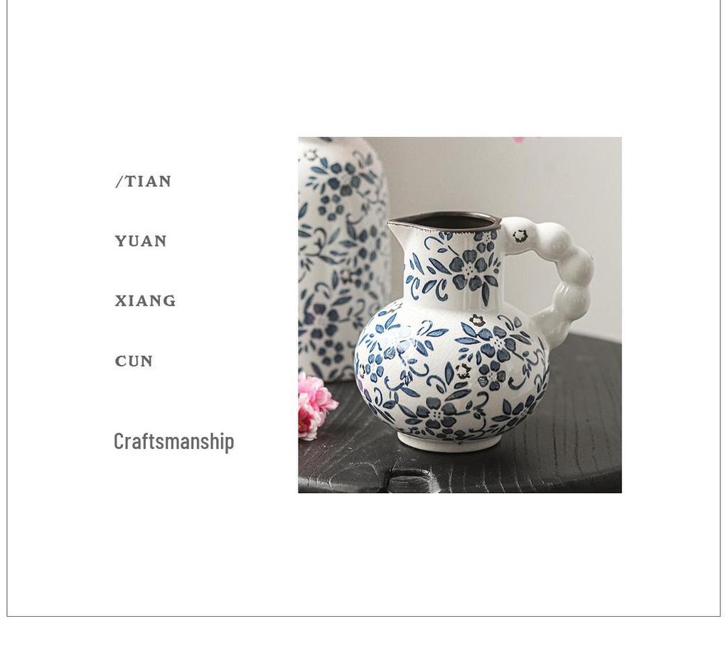 French-Chinese Ice Crackle Blue & White Ceramic Vase: Entrance & Living Room Decor