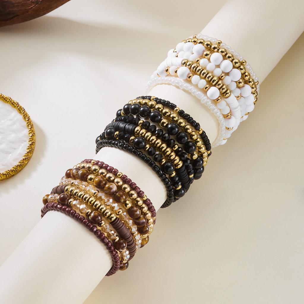 Bohemian bracelet stacking set, retro ethnic wind wood beads, crystal soft pottery beaded bracelet bracelet.