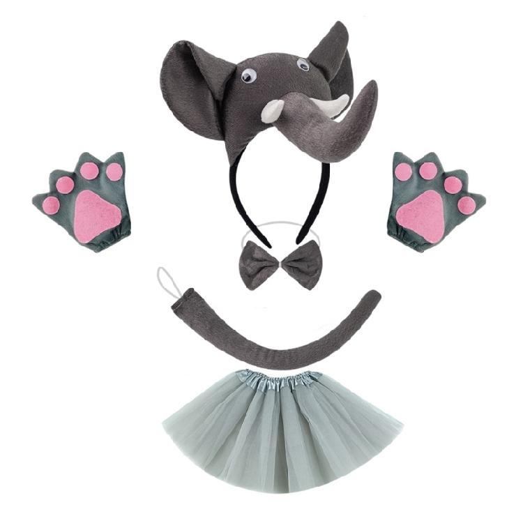 Tier Kostümset Zubehör Elefantenkostüm Set mit Elefantenohren Stirnband Fliege Schwanz Tutu Handschuhe 1/3/4/5Stk.