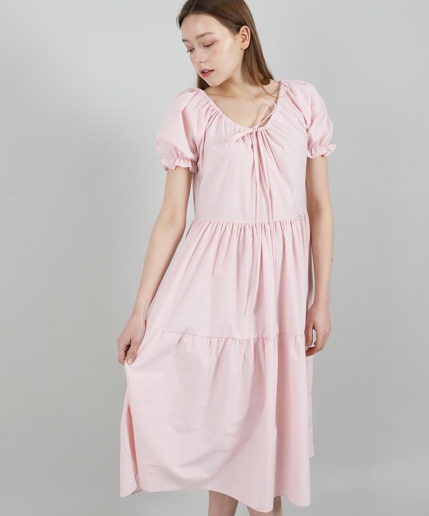 CATTLINE Romantic Shirred Long Dress (Pink)