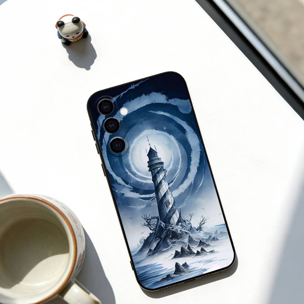 Abstract Lighthouse  Phone Case Black Silicone Soft For Samsung Galaxy A73,A72,A71,A70,A53,A52,A51