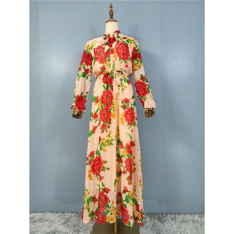 

Export Single Lapel Strap Exquisite Jacquard Large Swing Fairy Island Elegant Waist Trimming Fashion New Arrival Film Dress Pink L(50)