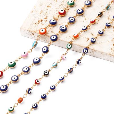 50 CM 18 K Placcato Oro Perline Ovali Evil Eye Resina Perline Distanziatore Rame Croce Catena Collana FAI DA TE Per I Risultati Dei Gioielli