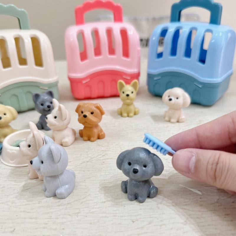 Realistic Pet Raise Set for Kids Pet Grooming Toy Mood Appease Child Dog Raise Toy with Carriers Educational Dollhouse