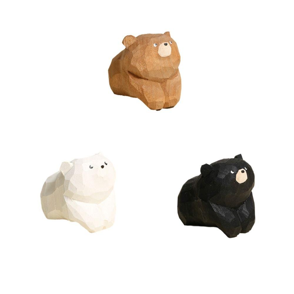 Cute Wooden Carving Ornament Decoration Mini Bear Statue Cuddly Wooden Bear Figurines  Gift